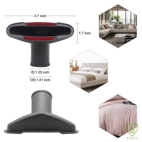 Upholstery tool from Eight Piece Vacuum Attachment Kit For One And A Quarter Inch Vacuums, dimensions shown, ideal for furniture cleaning.