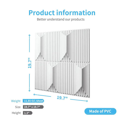 Big 3D Diamond Pattern PVC Wall Panels 19.7 By 19.7 Inches White Pack Of 12 Tiles For Fast DIY Interior Decor Real Textured Look Easy Install Covers Large Areas