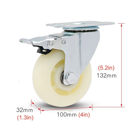 Pro Grade Heavy Duty Swivel Caster Wheels That Roll Hella Smooth For Couches Desks Cabinets And Rolling Carts 360 Silent Nylon Roller Steel Bracket Mount pack of four, close-up view.