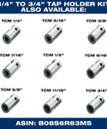 Image of tap holder kit including sizes 1/4 to 3/4 inch for Three Quarter Weldon Tap Holder For Five Eighth Inch Taps With Quick Change Collet.