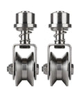 Heavy Duty Spring Swivel Gate Roller Wheel Crafted From Rust Busting 304 Stainless Steel Universal Groove Track Caster close-up view