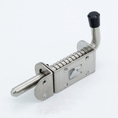 Keyless Spring Latch for Barn and Garage, stainless steel construction, 15cm x 10cm x 4cm, rust-resistant design.