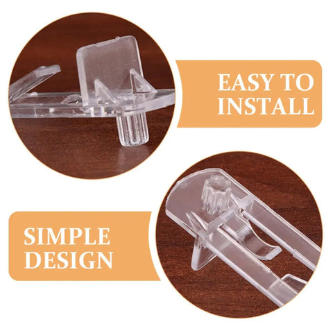 Close-up of 30 Pack Plastic Cabinet Shelf Clips For 15mm To 16mm Wooden Boards showing easy snap-in and simple design features