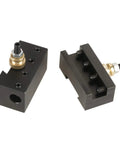 Badass Slick Quick Change Mini Lathe Tool Post Holder with aluminum attachment, compact metal design for precision cutting.