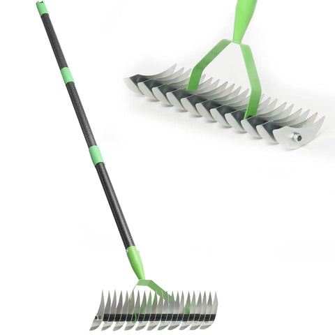 Beastly Heavy Duty Thatch Rake For Lawns With 54 Inch Handle And 13 Inch Wide Head, 11 Tines Dethatcher tool on white background