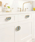 Ornate Baroque Tile Cabinet Handles 3 Inch Hole Center Semicircle Drawer Pulls Solid Zinc Alloy Gold For Kitchen Bathroom Dresser Inspired By Talavera Tiles With Vibrant Hand Painted Patterns on white kitchen cabinets
