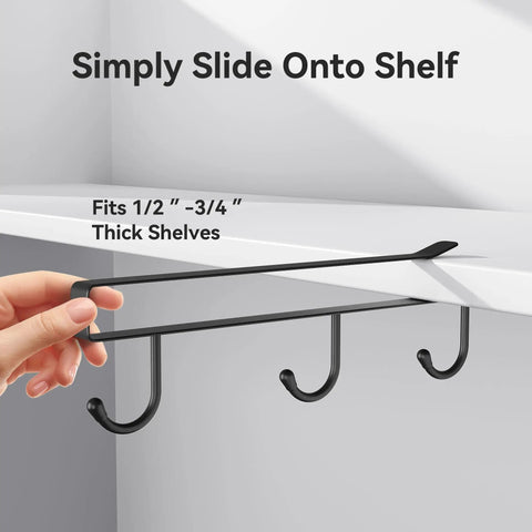 Front view of Three Pack Under Shelf Coffee Mug Holders Clip On Cup Hooks No Drilling Easy Install For Flat Shelves Without Lip No Drill