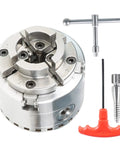 Wood Lathe Chuck Set 2-3/4 Inch Four Jaw Self-Centering Keyed Lathe Chuck With 1 Inch 8 TPI Thread Internal And External Jaws For Precise Workpieces And Beefy Grip with included tightening tools
