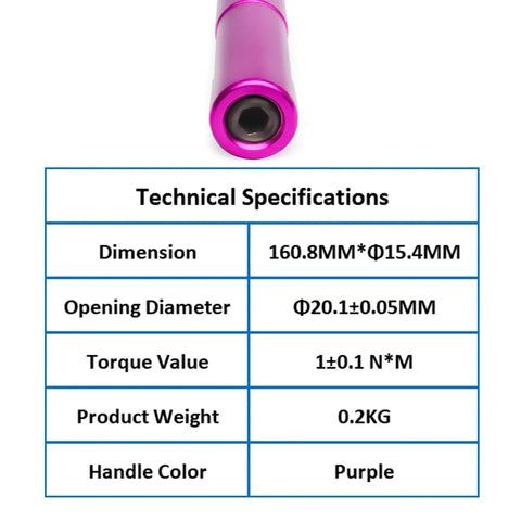 Purple N Type Torque Wrench 1 Newton Meter, 20 mm Opening, with technical specifications and purple handle view