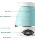 Collapsible Travel Electric Kettle Portable Foldable Water Boiler For Tea And Coffee Dual Voltage 110V 220V 850W BPA Free Silicone Blue
