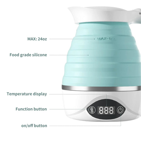 Collapsible Travel Electric Kettle Portable Foldable Water Boiler For Tea And Coffee Dual Voltage 110V 220V 850W BPA Free Silicone Blue