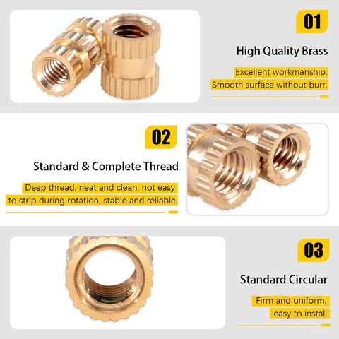Brass Knurled Threaded Inserts Kit For 3D Printing M2 M3 M4 M5 Female Fasteners Assortment Pack 460 Pieces Press Fit Embedment Nuts