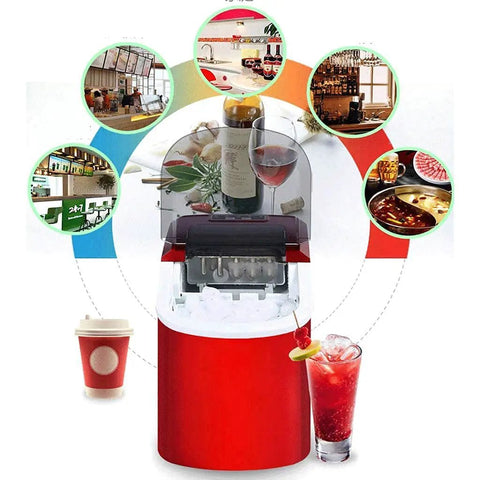 Slick Countertop Ice Cube Maker And Kitchen Water Dispenser With Three Liter Tank, two ice sizes, easy touch buttons, transparent window