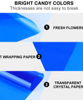 20 Pieces Transparent Candy Color Floral Wrapping Paper Blue Bouquet Packaging For Gift Wrapping And DIY Crafts in blue tones