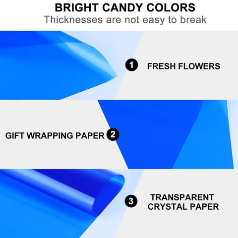 20 Pieces Transparent Candy Color Floral Wrapping Paper Blue Bouquet Packaging For Gift Wrapping And DIY Crafts in blue tones