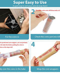 Four-step guide for using 5 In 1 Coin Sorter Tube With Counter And Wrappers, All In One Change Sorter For Pennies Nickels Dimes Quarters And Dollars