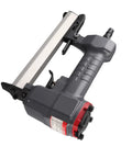 Built Tough Pneumatic Brad Nailer With One Hundred Nail Capacity Clear Viewing Window Zero Hassle Jam Release Plus Hex Wrenches side view detailing design.