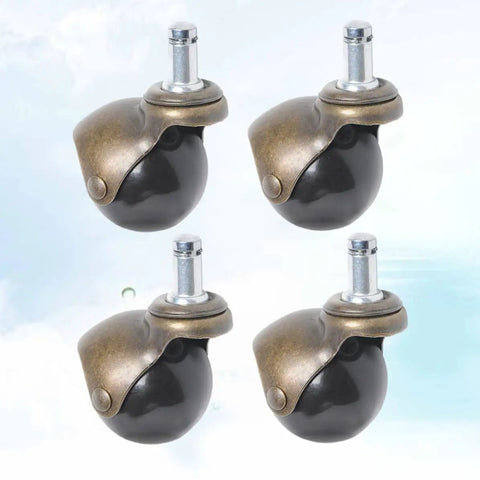 4pcs Inch Antique Bronze Ball Caster Wheel Swivel Chair Furniture, featuring black wheels with bronze mounts for smooth movement.