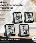 4 Pack Room Thermometer Indoor Hygrometer Humidity Gauge Meter With High Accuracy Temperature And Humidity Monitor Wet Ok Dry Icons For Easy Read Humidity Levels Perfect For Home Office Kitchen Nursery And Garage, four black LCD units