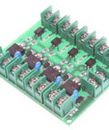 4 Channel FET Module for DC Control With Isolated Input And Output MOS Electronic Switch Board, green circuit board with components.