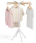 Foldable Wood Clothes Drying Rack With Eight Adjustable Rods No Fuss Space Saving Laundry Organizer For Indoor And Outdoor Use Ideal For Laundry Room Balcony RV Camping Beach Towel Drying with clothes hanging