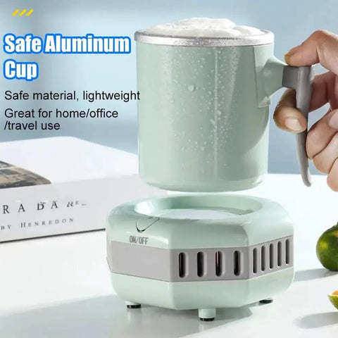 Portable Electric Drink Chiller With Aluminum Mug Keeps Your Beverages Ice Cold Fridge Free for home and travel use.