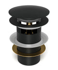 Heavy Duty Pop Up Drain For Freestanding Tub Featuring A Slick Matte Black Finish Crafted From Solid Brass With Smooth Gears