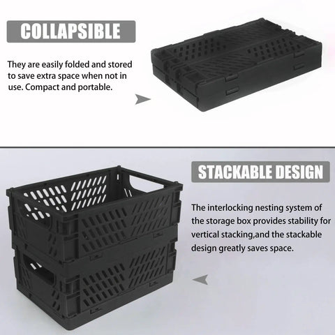 Handy Dandy Two Pack Mini Foldable Plastic Storage Crates stacked to show collapsible and stackable design for organization.