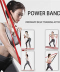 Woman using Full Body Home Gym Resistance Bands Set for Hardcore Workouts Elastic Fitness Bands for Strength Training and Mobility