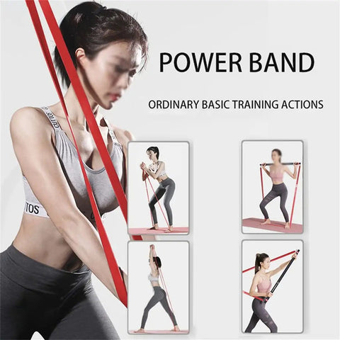Woman using Full Body Home Gym Resistance Bands Set for Hardcore Workouts Elastic Fitness Bands for Strength Training and Mobility