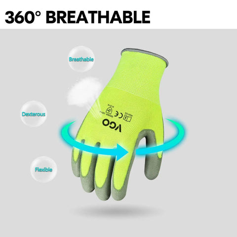 360° view of 15-Pairs Latex-Free Polyurethane Dipped Safety Work Gloves For Auto Construction Gardening And More All Purpose Use Flexible Polyester Yellow Size L Great Grip Durable Hand Protection For DIY Projects And Heavy Duty Tasks