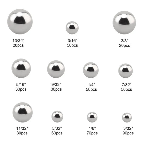 500 Piece Bicycle Bearing Balls Kit With Eleven Sizes, Precision Steel Balls For Bearings in various sizes and quantities.