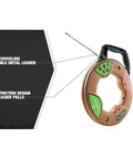 Fish Tape One Eighth Inch By Two Hundred Forty Feet In Stainless Steel with 360° swiveling flexible metal leader shown
