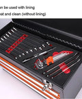 Open Two Drawer Steel Tool Box With Removable Tray And Ball Bearing Drawers, Locking Lid, Portable Orange And Black Metal Tool Organizer