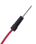 Close-up of a red flexible male to male jumper wire part of the Three 400-Point Solderless Breadboards Bundle With 65 Flexible Male To Male Jumper Wires For Prototyping ABS Plastic Boards With Clearly Labeled Rows And Columns Easy Build Circuit Kit.