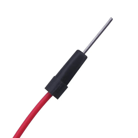 Close-up of a red flexible male to male jumper wire part of the Three 400-Point Solderless Breadboards Bundle With 65 Flexible Male To Male Jumper Wires For Prototyping ABS Plastic Boards With Clearly Labeled Rows And Columns Easy Build Circuit Kit.
