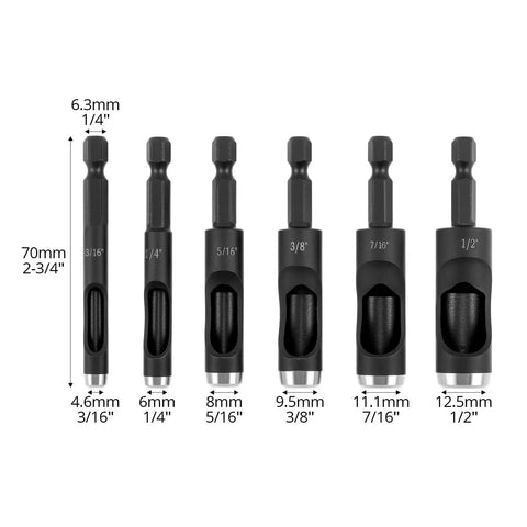 Pro Grade Leather Hole Punch Tool Set with six carbon steel punches and drill bits, sizes 3/16 inch to 1/2 inch, front view
