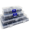 Heavy Duty Black Steel Micro Phillips Wood Screws Round Pan Head Self Tapping Hardware Kit in transparent storage boxes.