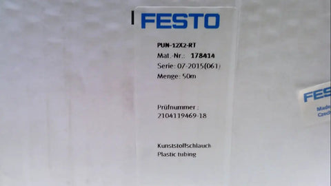 FESTO Red Plastic Tubing 12mm Outer Diameter 8mm Inner Diameter 50 Meter Roll For Pneumatic Lines And DIY Projects Heavy Duty Flexible Air Hose For Pneumatic Systems Automotive And Hobbyist Use packaging label