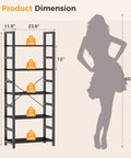 Heavy Duty Five Tier Bookshelf With Thick Wood Panels And Steel Frame Modern Tall Narrow Bookcase dimensions showing height 68.9 inches and width 23.6 inches.