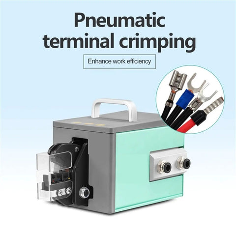 Heavy Duty Pneumatic Crimping Pliers For Quick Cold Press Terminals Compact Desktop Mini Crimper showing pneumatic terminal crimping device.