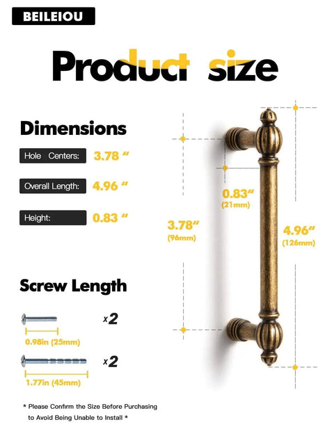 Antique Brass Zinc Alloy Cabinet Pulls Three And Three Quarter Inch Hole Center Vintage Drawer Handles dimensions and screws.