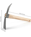 2-In-1 Garden Hoe And Pickaxe Heavy Duty Weeding And Digging Tool With Wood Handle, dual head design, dimensions shown