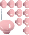 Grab Some Super Chic Pink Ceramic Door Knobs Retro Cabinet Hardware Set With Dresser Pulls Bathroom Vanity Handles No Sweat Install Top Shelf Furniture Makeover Kit 10 Piece Bundle, 10 pink ceramic knobs with screws.