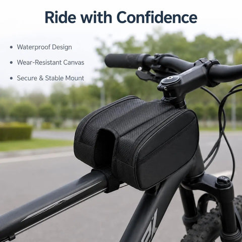 Dope Rugged Bike Frame Bag For Bikepacking, Full Frame 20x16x6cm attached to bike, wear-resistant canvas, ebony edge black