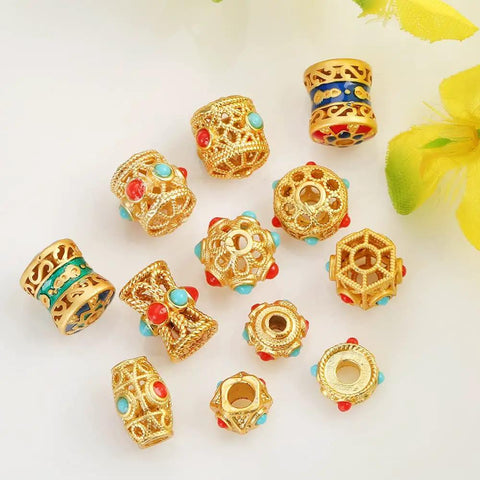Grab These Dope Hollow Transfer Beads For Your Next DIY Jewelry Build And Stack Up Some Fire Sand Gold Spacer Charms, assorted designs.