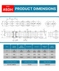 ANSI 80H Heavy Duty Roller Chain Master Link 2 Pack for Quick Install product dimensions diagram with size specifications