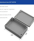 Front view of cast aluminum junction box 220x140x80mm with lid open; IP65