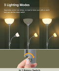 Modern Silver Floor Lamp With Dual LED Heads, 12W Main Light And 4W Adjustable Reading Lamp with rotary switch