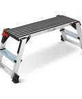 Aluminum Work Platform Step Ladder 36 Inch By 12 Inch By 18 Inch Non Slip Foldable With Rust Resistant Build Red Safety Steel Locks Durable Pro Grade Gear For Home Garage And Job Sites, open side view
